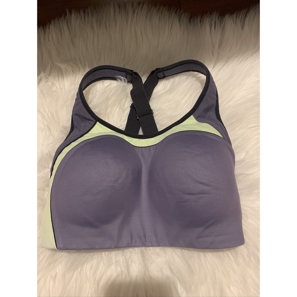 victoria secret vsx sports bra 32DD multicolored lined criss cross back